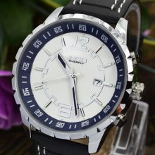 Men Hours Calendar Quartz Movt Leather Strap Leisure Wrist Watch Water Resistant