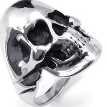 Men Silver Tone Stainless Steel Ghost Head Ring Size 10