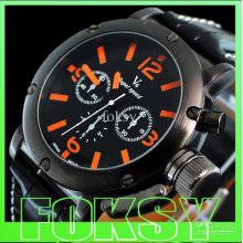 Men Wrist Quartz Watch Black Dial Belt Fashion