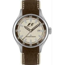 Menandamp;apos;s Stainless Steel Formula One Cream Dial Brown Leather Strap - Watch