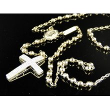 Mens 10k Yellow Gold Rosary Genuine Diamond Necklace Chain