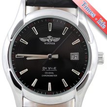 Mens Automatic Black Face Watch Calendar/date Classic Army Leather Gift
