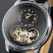 Mens Automatic Mechanical Wrist Watch Auto Silver Case Sport Black L