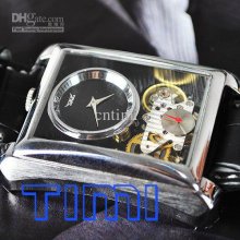 Mens Automatic Skeleton Mechanical Watch With Two Movement