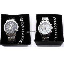 Mens Black/dark Blue Or White Watch With Cuban Curb Bracelet Boxed Gift Set