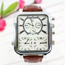 Men's Brown Leather Quartz Sports Wrist Watch With Three Available Dials M694k