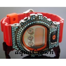 Men's Casio G Shock CZ Lite Blue crystal Watch Red Watch