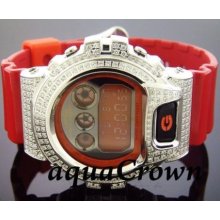 Men's Casio G Shock CZ white crystal Watch RED
