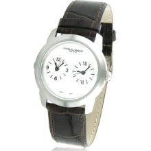 Men's Charles Hubert Brown Leather Band Dual Time Watch