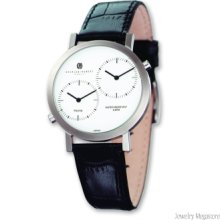 Men's Charles Hubert Leather Band White 37mm Dial Dual Time Watch