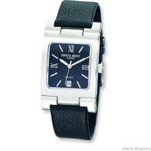 Men's Charles Hubert Leather Band Stnlss Stl Black Dial 30x40mm Watch