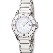 Mens Charles Hubert Stainless Steel and Ceramic White Dial Watch No. 3755-W