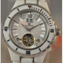 Mens Constantin Weisz Automatic Open Heart White Ceramic Mop Dial Watch