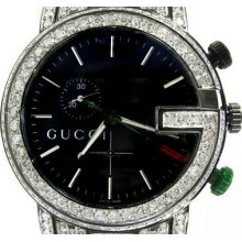 Mens Diamond Fully Iced Gucci Watch Round Cut G-H Color 13.00ct