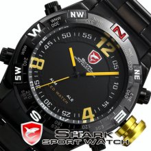 Mens Elegant Sport Shark 2 Time Digital Led Steel Analog Date Army Quartz Watch