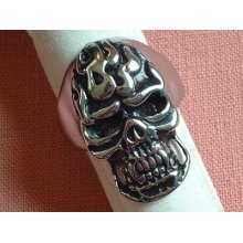 Men's Figural Flaming Skull Ring Biker Stainless Steelblack Enamel Sz 11