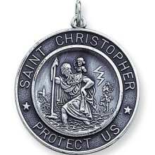 Men's Ladies .925 Sterling Silver St.christopher Antiqued Pendant For Necklace