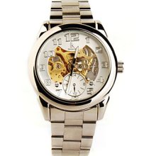 Mens Mechanical Automatic Wrist Watch Luminous White+Silvery