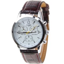 mens Mike 8084 stainless steel chrome watch white and yellow face leather band - Yellow - Stainless Steel