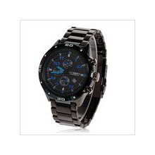 mens new Curren stainless steel quartz watch w/black blue face black finish