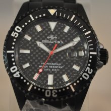 Mens Seapro Black Mamba Automatic All Black Carbon Fiber Steel Watch