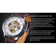 Men's Shenhua Brand-auto Mechanical Movement Wrist Watch Pu Brown Leather