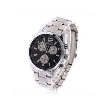mens Sinobi stainless steel chrome watch w/ black face dress adjustable band