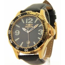 Men's Specialty Gold Tone Stainless Steel Case Leather Bracelet Black Dial Date