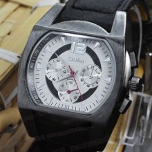 Men's Sport Quartz Stylish Analog Wrist Watch White Face Black Leather Strap