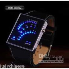 Men's Style 29 Blue Led Lights Watch Leather Band Watches Digital Wa