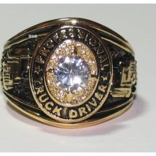 Men's Truck Driver Trucker Ring Clear CZ Size 10 depicts a truck on b