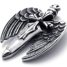 Men's Vintage Silver Stainless Steel Angel Wing Sword Pendant Necklace Ad20516
