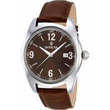 Men's Vintage Stainless Steel Case Leather Bracelet Brown Dial Date Display