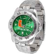 Miami Hurricanes watches : Miami Hurricanes Men's Anochrome Sport Watch with Stainless Steel Band