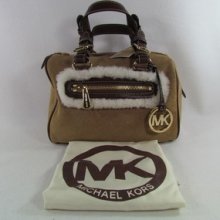 Michael Michael Kors Benbrooke Small Satchel Handbag Suede Shearling Walnut