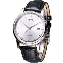 Mido Baroncelli Automatic Cosc Leather Strap Watch Silver M0104081603120
