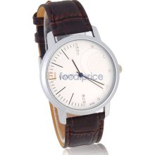 MIKE Round Dial Men's Analog Watch with PU Leather Strap (Brown)