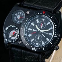 Military Army Time Zones Movements Black Oulm Watch Big Dial Leather Us Q0705