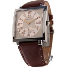 Milus Her-003fc Herios Men's Brown Leather Band Cream Patterned Dial Watch