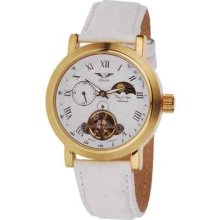 Minoir Mens Skeleton Dial Automatic Leather Strap Watch Day Night Feature -