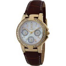 Momentus Stainless Steel Brown Leather Band White Dial with SWARO ...