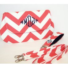 Monogrammed Chevron Cross Body Bag/Clutch with Matching Key Fob in Choice of Colors