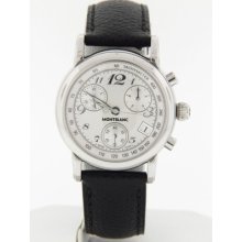 Mont Blanc Women's Pl6869146 Silver Chronograph Dial Black Leather Strap Watch