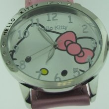 Mothers Day Hello Kitty Cz Silver Cute Face White Black Or Pink Leather Watch