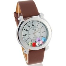 N810 Round Dial Women's Quartz Analog Watch with Diamond Decoration (Brown)