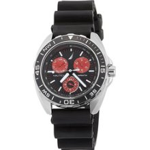Nautica Men's Sport Ring Watch, Black Case With Red Dial Multifunction