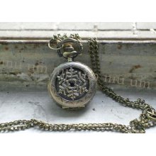 Necklace Pendant New Bronze Snowflake Pocket Watch Quartz Chain Wp113