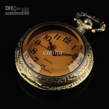 New Bronze Quartz Mineral Glass Pocket Watch Chain Gift Freeship Coo