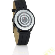 New Fashion Mens Three Circle Dial Leather Wrist Watch Black