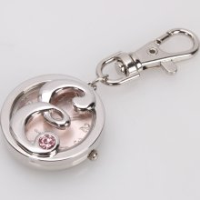 New Metal Letter Îµ Design Pendant Quartz Keychain Pocket Watch Pink